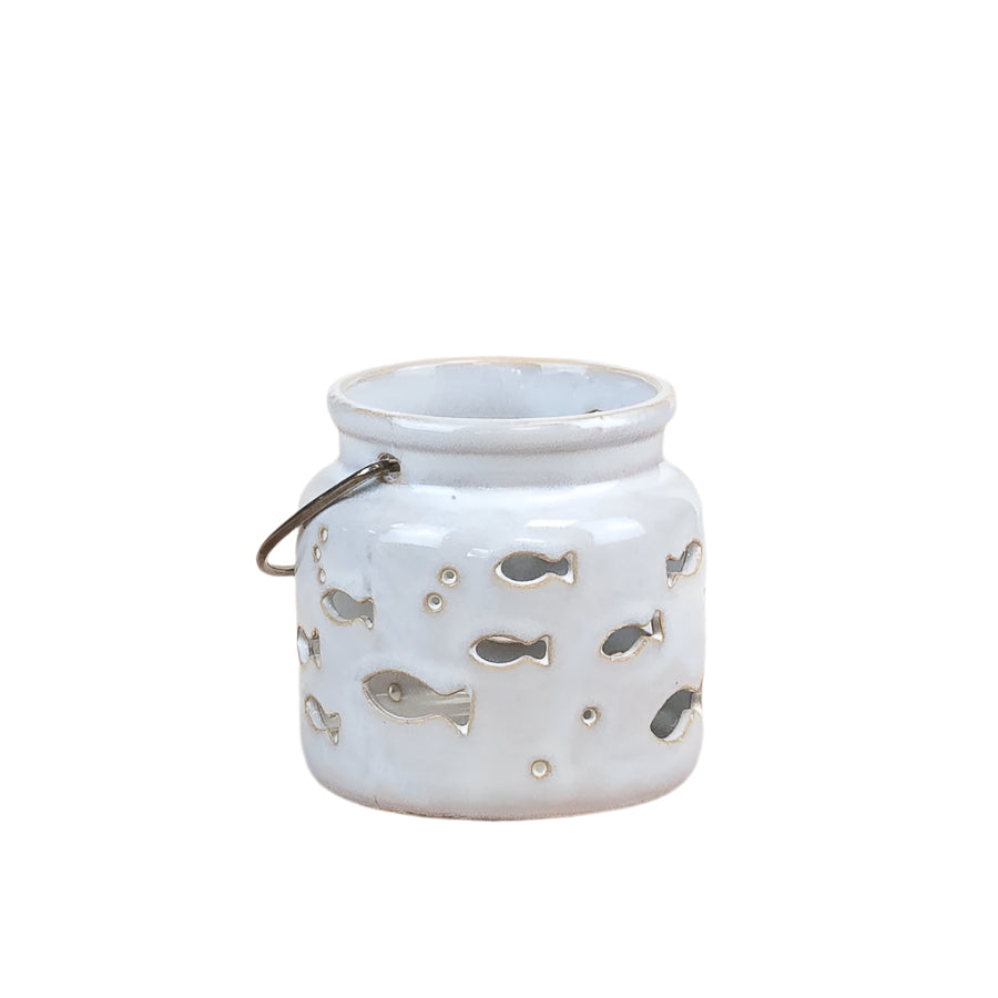 Cut out Fish Candle Cup, 7.8cm  – Nautical Ceramic Tealight Holder – Coastal Home Decoration for Shelf, Bathroom, or Tabletop Display