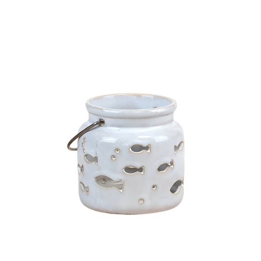 Cut out Fish Candle Cup, 7.8cm  – Nautical Ceramic Tealight Holder – Coastal Home Decoration for Shelf, Bathroom, or Tabletop Display