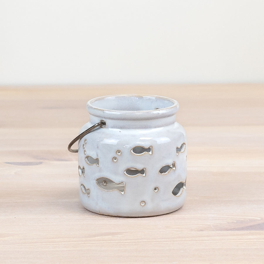 Cut out Fish Candle Cup, 7.8cm  – Nautical Ceramic Tealight Holder – Coastal Home Decoration for Shelf, Bathroom, or Tabletop Display