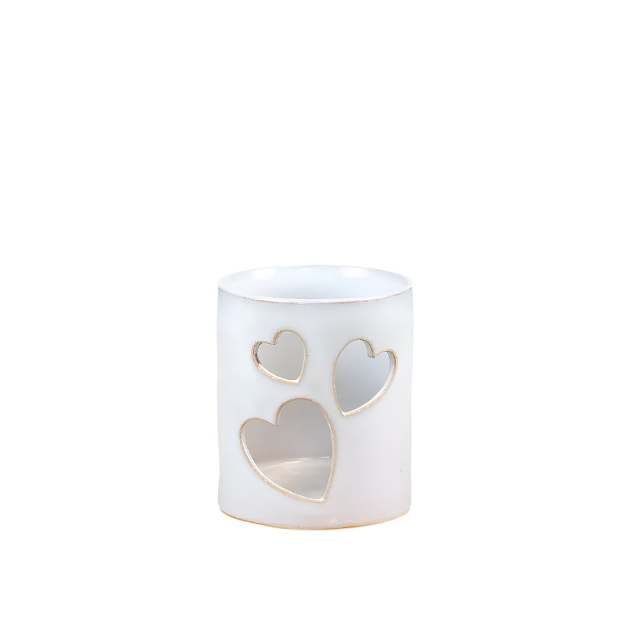 Cut Out Heart Candle Pot 8.2cm – Rustic Ceramic Tealight Holder – Decorative Cutout Pot for Cozy Home Styling