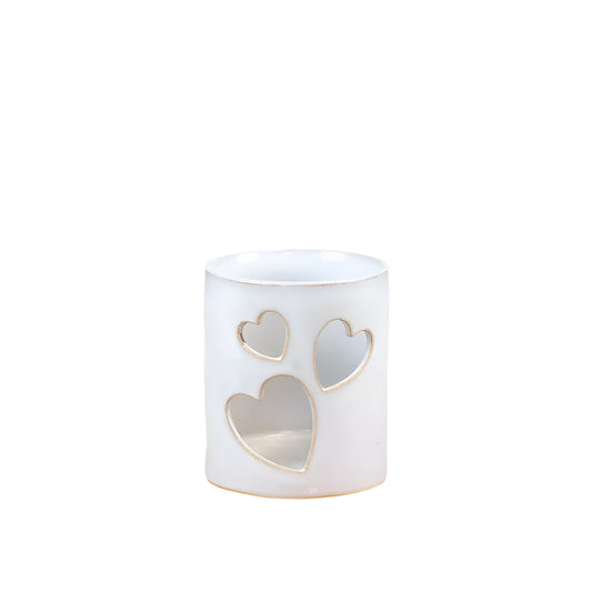 Cut Out Heart Candle Pot 8.2cm – Rustic Ceramic Tealight Holder – Decorative Cutout Pot for Cozy Home Styling