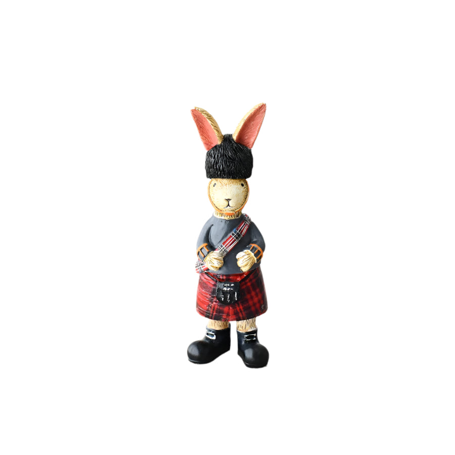 Jasper Rabbit Tartan 14cm – Rustic Wooden Bunny with Tartan Accent – Easter Decoration for Tabletop or Shelf Display