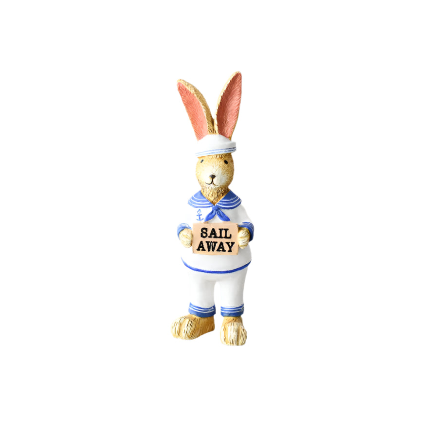 Jasper Rabbit Sail Away 14cm – Rustic Wooden Bunny with Sailboat Accent – Charming Easter Decoration for Tabletop or Shelf Display