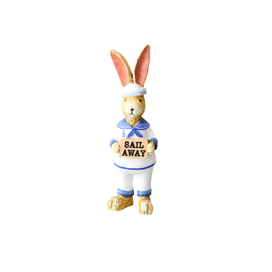 Jasper Rabbit Sail Away 14cm – Rustic Wooden Bunny with Sailboat Accent – Charming Easter Decoration for Tabletop or Shelf Display