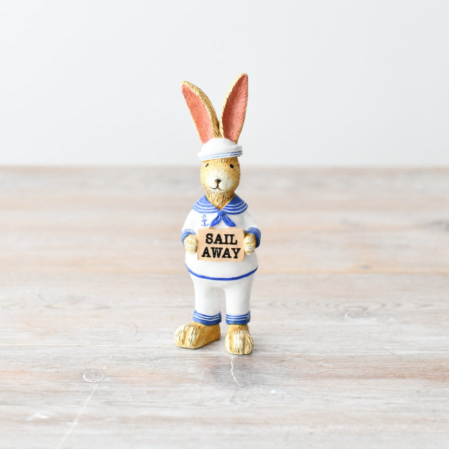 Jasper Rabbit Sail Away 14cm – Rustic Wooden Bunny with Sailboat Accent – Charming Easter Decoration for Tabletop or Shelf Display