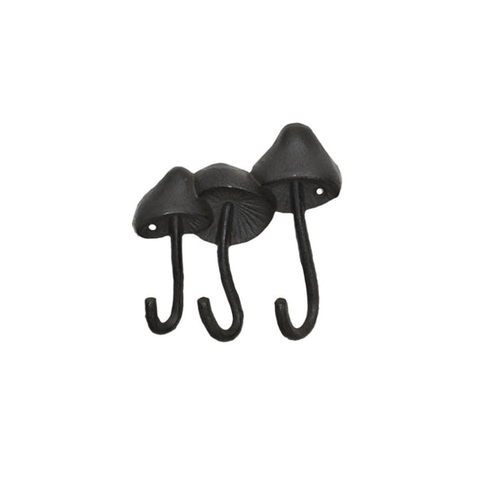 Cast Iron Wall Hook Rack 16.2cm – Rustic Triple Mushroom Design Decorative Wall Hanger – Vintage Farmhouse-Style Hook for Coats, Keys, Towels or Kitchen Use