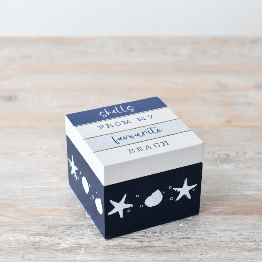 Shell Storage Keepsake Box 10cm – Coastal Wooden Trinket Box with Lid – Small Decorative Beach-Themed Jewellery or Memory Box – Nautical Seaside Gift Idea