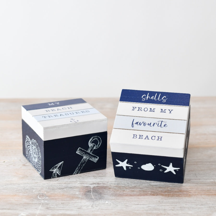 Shell Storage Keepsake Box 10cm – Coastal Wooden Trinket Box with Lid – Small Decorative Beach-Themed Jewellery or Memory Box – Nautical Seaside Gift Idea