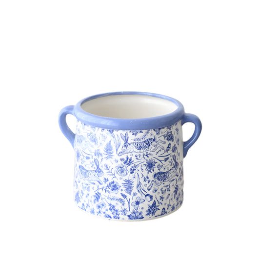 Blue Hare Floral Dolomite Pot 18.7cm, Charming Decorative Planter