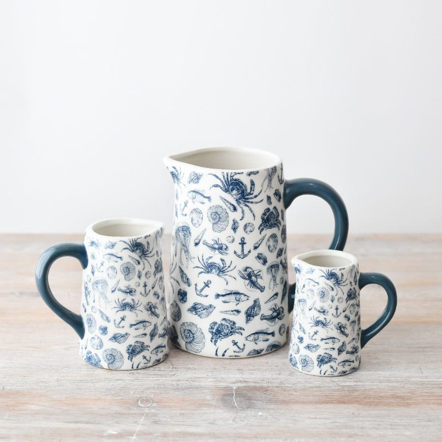 Decorative Coastal Jug, 16cm  – Ceramic Seaside Style Pitcher – Nautical for Kitchen, Dining Table or Coastal Home Décor – Ocean-Inspired Ornament