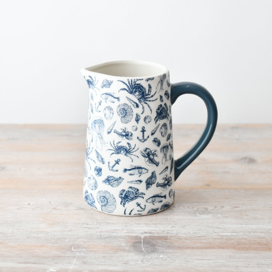 Decorative Coastal Jug, 16cm  – Ceramic Seaside Style Pitcher – Nautical for Kitchen, Dining Table or Coastal Home Décor – Ocean-Inspired Ornament