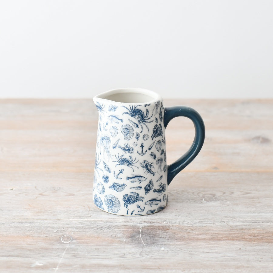Decorative Coastal Jug, 11cm  – Ceramic Seaside Style Pitcher – Nautical for Kitchen, Dining Table or Coastal Home Décor – Ocean-Inspired Ornament