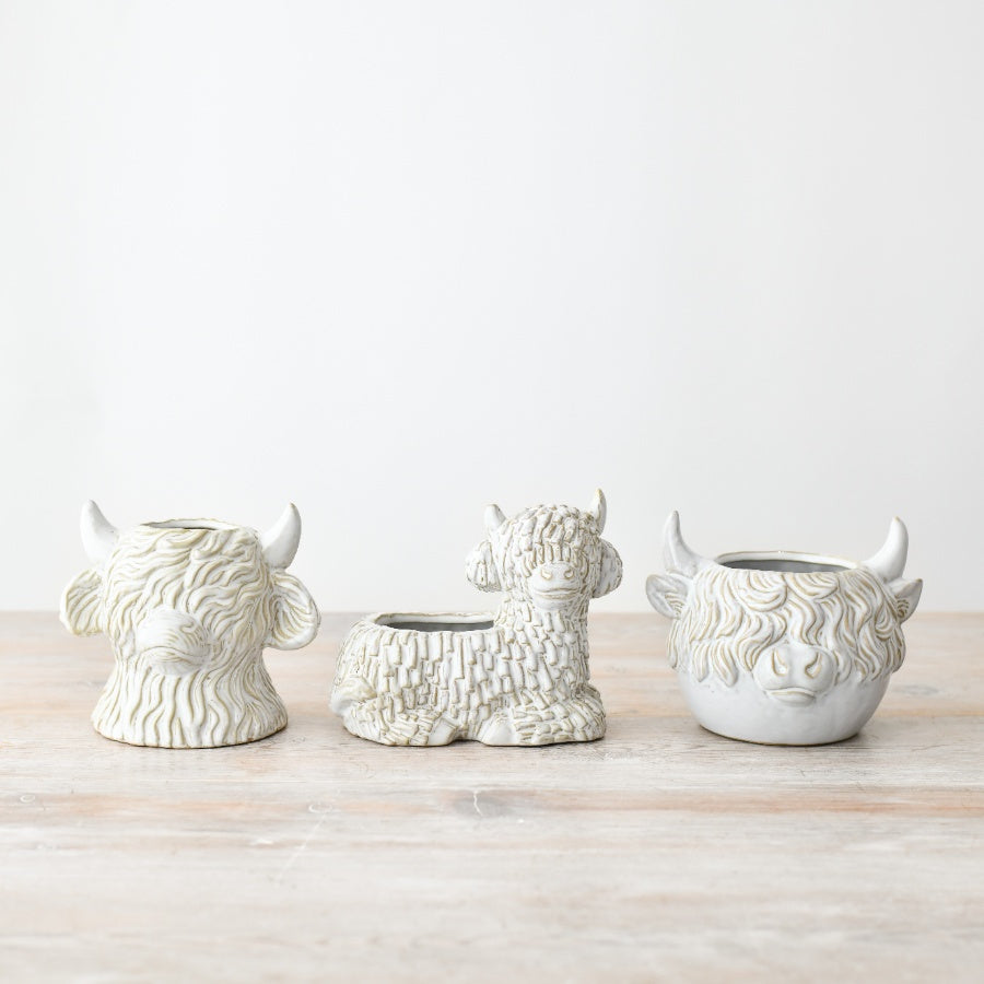 Laying Down Highland Cow Planter, 14.7cm  – Cute Ceramic Plant Pot – Farmhouse Animal Decor for Succulents, Cacti, and Indoor Plants – Rustic Highland Gift Idea for Home or Office