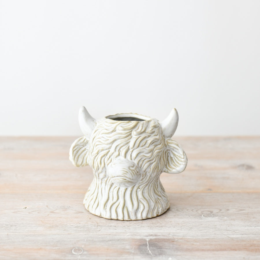 Highland Cow Planter 13.3cm – Cute Ceramic Plant Pot – Farmhouse Animal Decor for Succulents, Cacti, and Indoor Plants – Rustic Highland Gift Idea for Home or Office