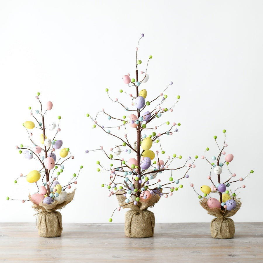 Tall Easter Egg Tree Decoration 66cm – Rustic Wooden Tree with Hanging Eggs – Spring Home, Table, or Party Décor – White and Pastel Ornament