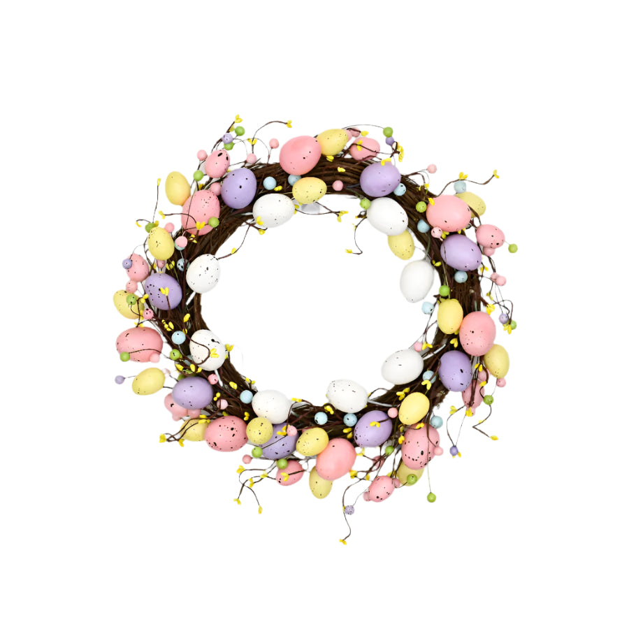 Easter Egg Wreath 45cm – Rustic Spring Door Wreath – Decorative Wooden Easter Wreath with Hanging Pasel Eggs for Home, Porch, and Party Décor