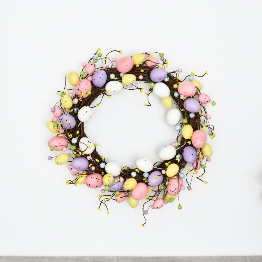 Easter Egg Wreath 45cm – Rustic Spring Door Wreath – Decorative Wooden Easter Wreath with Hanging Pasel Eggs for Home, Porch, and Party Décor