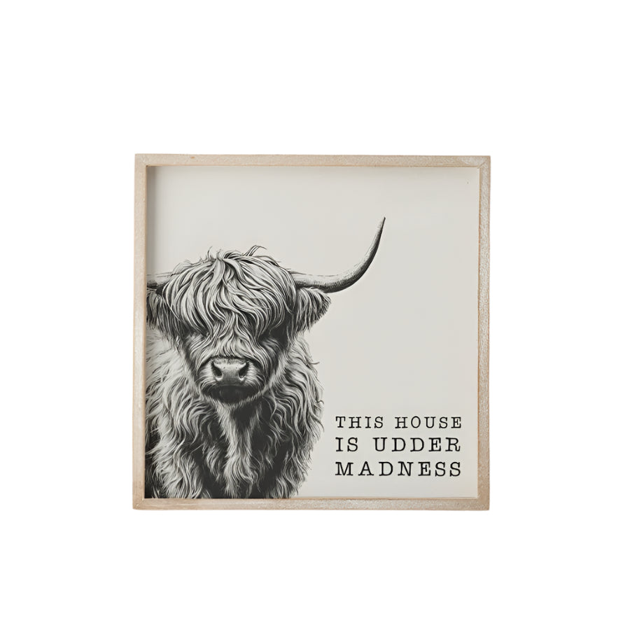 This House is Udder Madness, 25cm – Funny Cow Quote Wall Art – Farmhouse Rustic Animal Decor for Kitchen, Living Room, or Office – Humorous Gift for Animal Lover