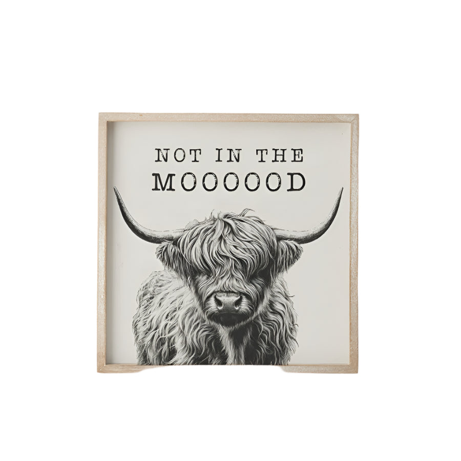 Not In The Moooood Framed Sign 25cm – Funny Cow Quote Wall Art – Farmhouse Rustic Animal Decor for Kitchen, Living Room, or Office – Humorous Gift for Animal Lovers