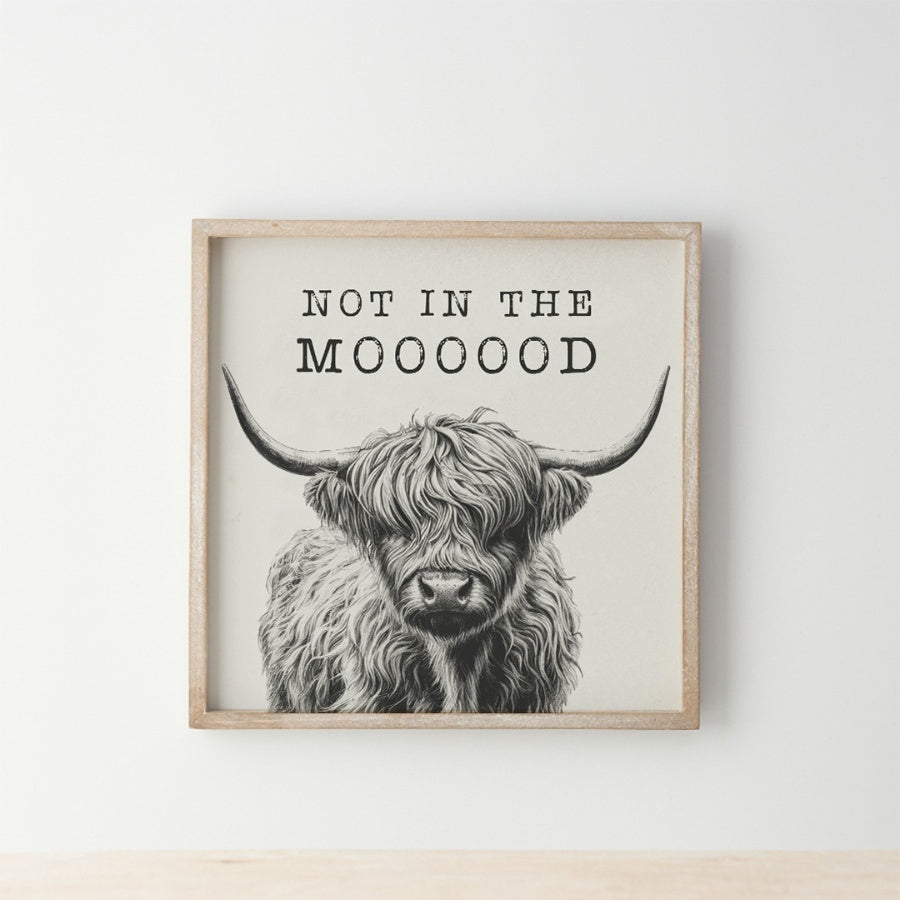 Not In The Moooood Framed Sign 25cm – Funny Cow Quote Wall Art – Farmhouse Rustic Animal Decor for Kitchen, Living Room, or Office – Humorous Gift for Animal Lovers