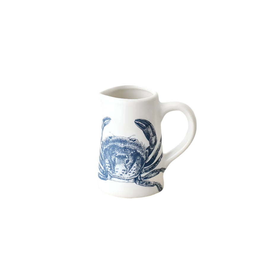 Crab Jug 11cm – Nautical Coastal Ceramic for Water, Milk, or Flowers – Decorative Beach House Pitcher Vase – Blue and White Crab Design Tableware