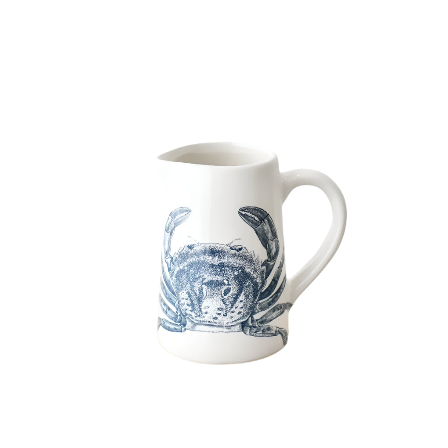 Crab Jug 16cm – Nautical Coastal Ceramic for Water, Milk, or Flowers – Decorative Beach House Pitcher Vase – Blue and White Crab Design Tableware