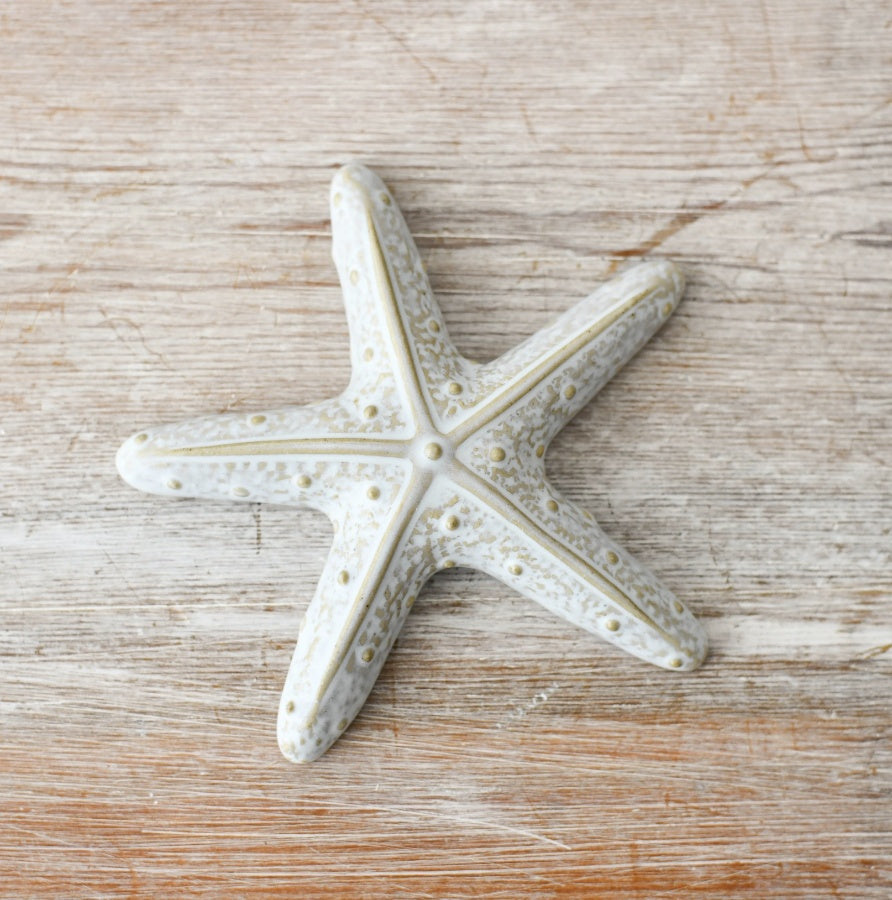 Porcelain Starfish 10cm – Coastal Decorative Ornament for Beach House Décor – White Ceramic Starfish Figurine for Bathroom, Living Room, or Nautical-Themed Display