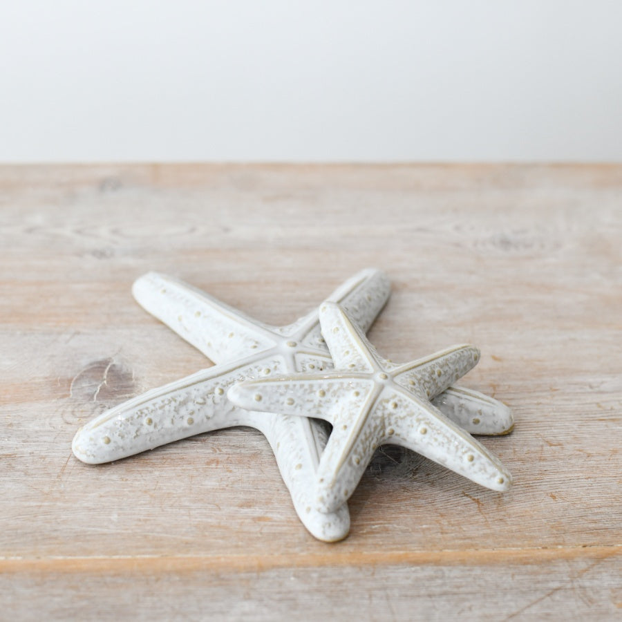 Porcelain Starfish 10cm – Coastal Decorative Ornament for Beach House Décor – White Ceramic Starfish Figurine for Bathroom, Living Room, or Nautical-Themed Display
