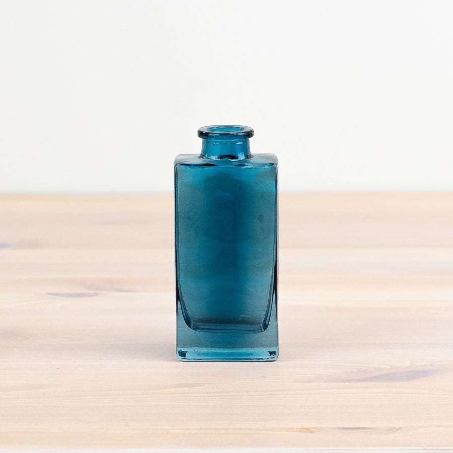 Blue Glass Vase 12cm – Small Light Decorative Glass Bottle – Mini for Shelf, Windowsill or Tabletop – Compact Colourful Home Décor
