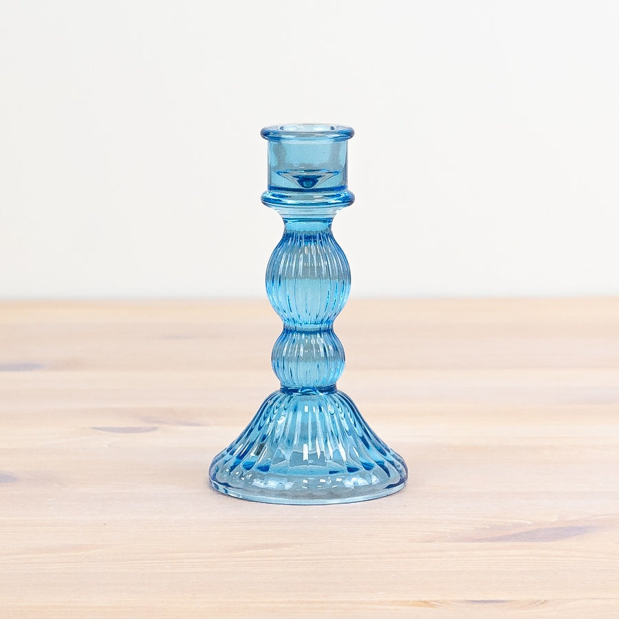 Blue Pillar Candle Holder 15cm – Ceramic Coastal Style Candle Stand for Pillar Candles – Distressed Light Blue Finish for Mantels, Dining Tables, or Shelves – Elegant Home Décor