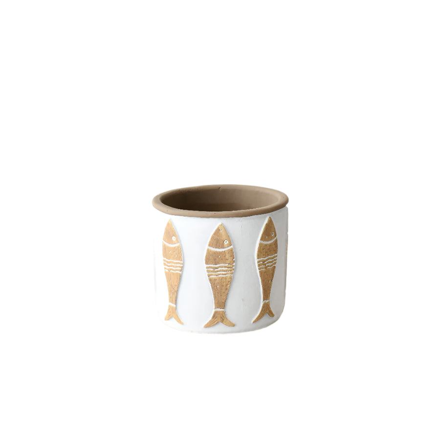 Small Fish Ceramic Planter 12cm – Nautical Coastal Plant Pot for Succulents, Herbs, or Mini Houseplants – Glazed Indoor Pot for Beach-Themed Bathroom or Kitchen Décor