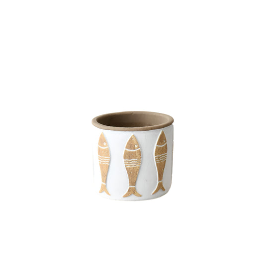 Small Fish Ceramic Planter 12cm – Nautical Coastal Plant Pot for Succulents, Herbs, or Mini Houseplants – Glazed Indoor Pot for Beach-Themed Bathroom or Kitchen Décor