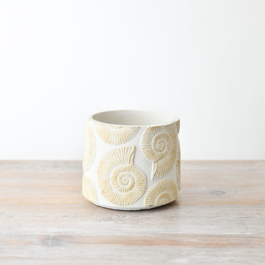 Small Sea Shell Ceramic Planter 12cm – Coastal Glazed Pot for Succulents, Herbs, or Mini Plants – Nautical Textured Indoor Decor for Beach-Themed Home or Bathroom