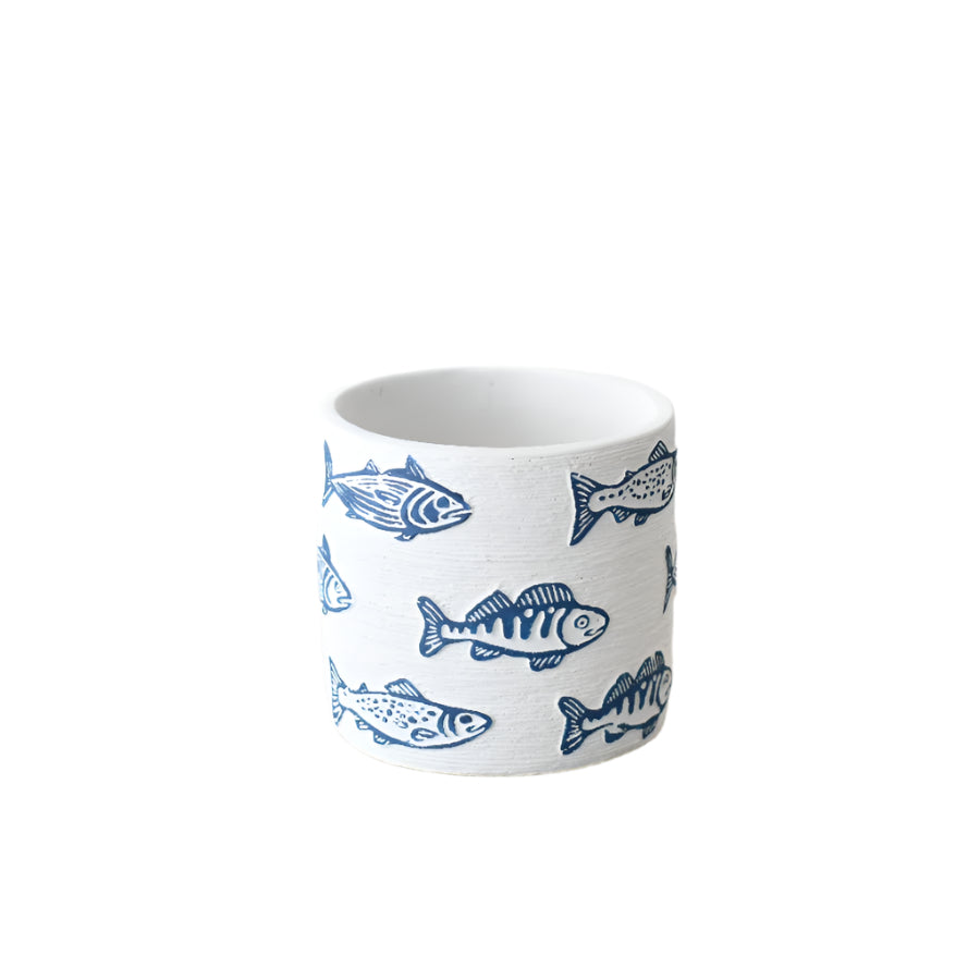 Fish Pattern Ceramic Planter 11cm – Coastal Nautical Plant Pot for Succulents, Herbs, and Small Plants – Decorative Home Décor for Beach-Inspired Spaces