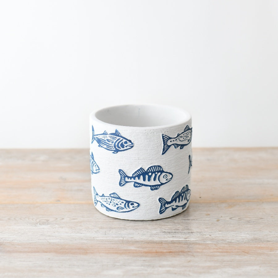 Fish Pattern Ceramic Planter 11cm – Coastal Nautical Plant Pot for Succulents, Herbs, and Small Plants – Decorative Home Décor for Beach-Inspired Spaces