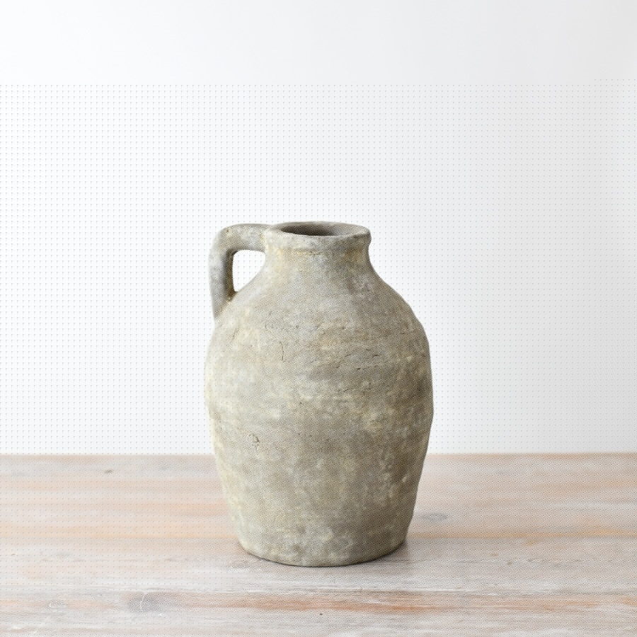 Farmhouse Ceramic Jug Vase 23cm – Medium Rustic Pitcher for Flowers, Neutral Vintage Home Décor Accent, Sabrina Decorative Jug with Handle
