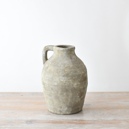 Farmhouse Ceramic Jug Vase 23cm – Medium Rustic Pitcher for Flowers, Neutral Vintage Home Décor Accent, Sabrina Decorative Jug with Handle