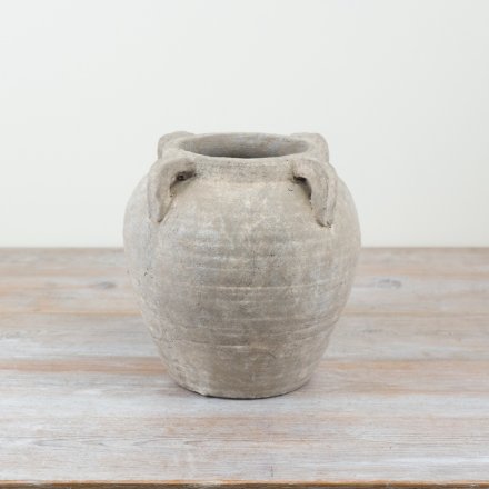 Stone Effect Vase 21.5cm – Rustic Textured Ceramic Medora Vase for Dried Flowers or Decor – Neutral Natural-Look Home Accent for Shelf, Console or Side Table