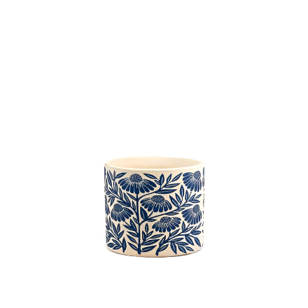 Small Flower Design Ceramic Planter 10.5cm – Embossed Floral Indoor Plant Pot – Neutral-Tone Decorative Pot for Succulents, Herbs, or Faux Plants – Boho Chic Windowsill or Desk Accent
