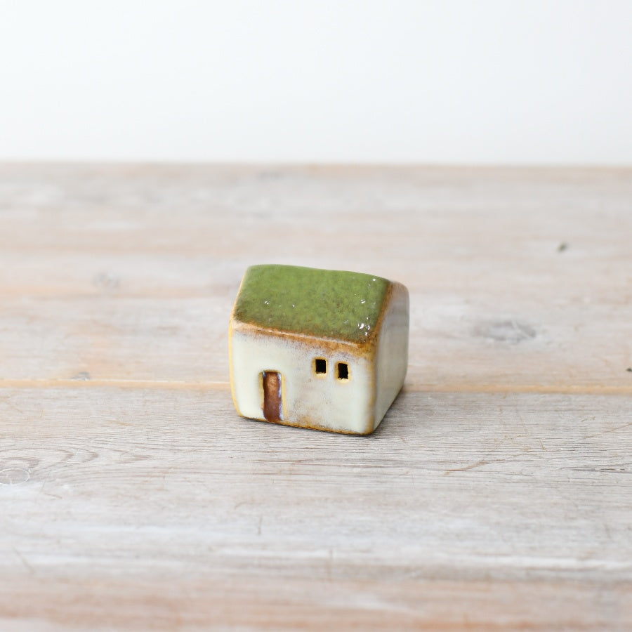 LED Ceramic House 5.5cm Rustic Reactive Glaze Miniature Light Up Ornament