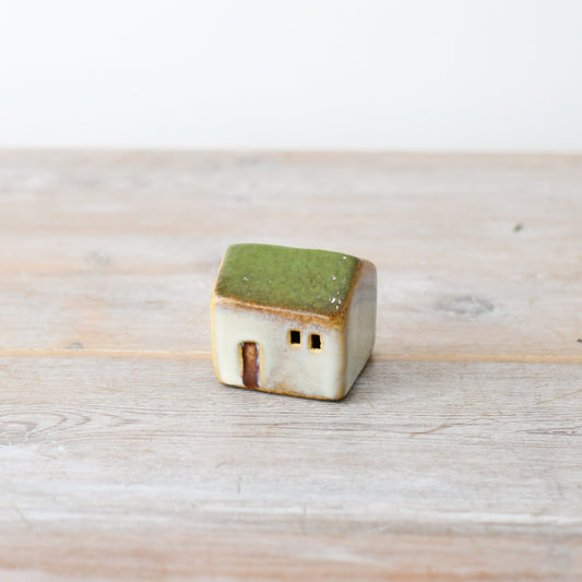 LED Ceramic House 5.5cm Rustic Reactive Glaze Miniature Light Up Ornament