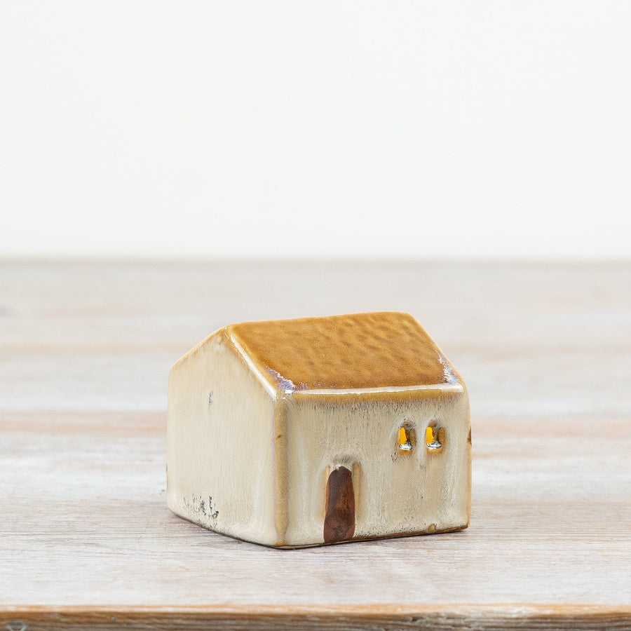Ceramic Light Up House 5cm Beige Roof LED Miniature Mantel Ornament