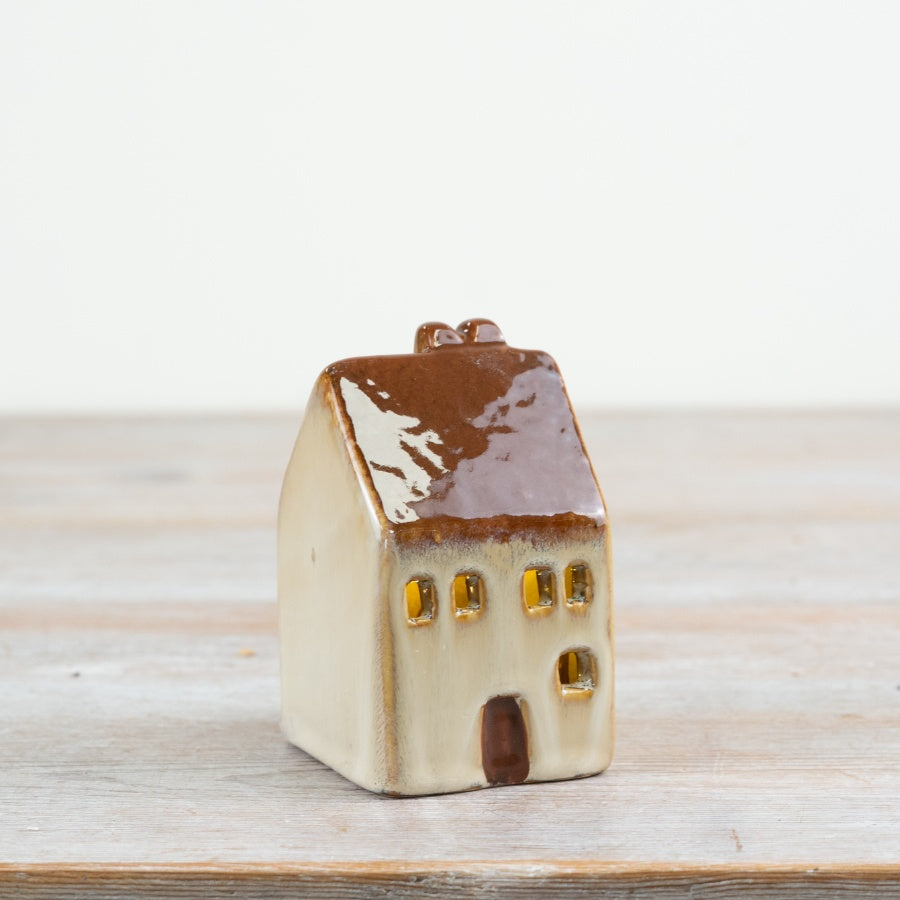 10cm LED Brown Roof House Ceramic Cozy Warm Light Rustic Home Decor