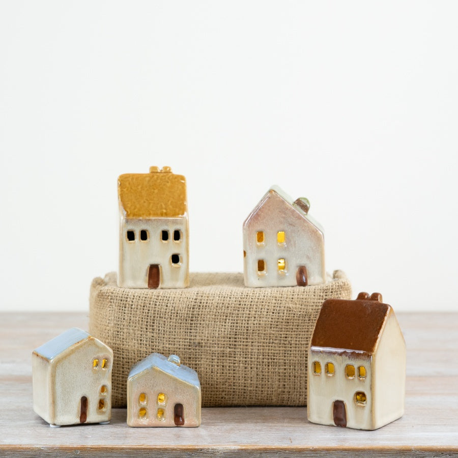 10cm LED Brown Roof House Ceramic Cozy Warm Light Rustic Home Decor