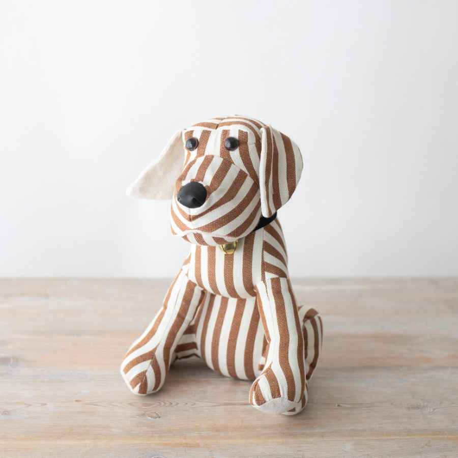 Striped Dog Door Stop 26cm – Sitting Fabric Animal Doorstop with Collar – Cute Weighted Door Holder for Hallway, Nursery or Living Room – Quirky Home Décor Gift for Pet Lovers