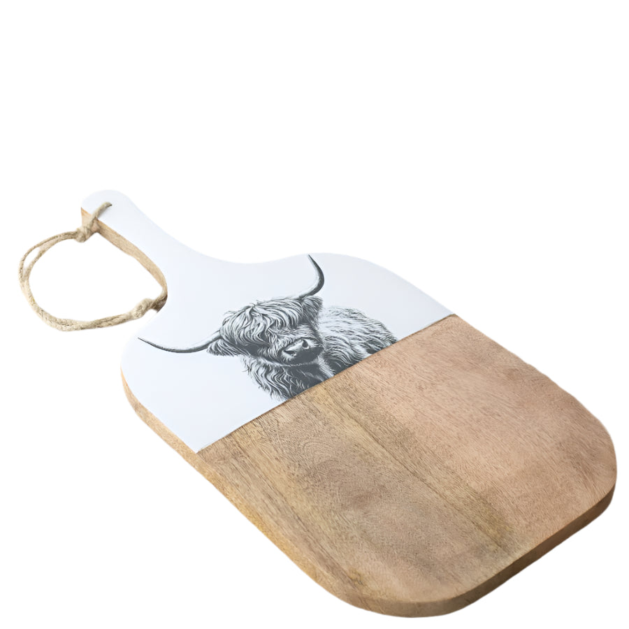 Highland Cow Wood Chopping Board – 50cm – Durable & Decorative – Ideal for Prep, Serving or Display – A Countryside-Inspired Touch for Rustic Kitchens