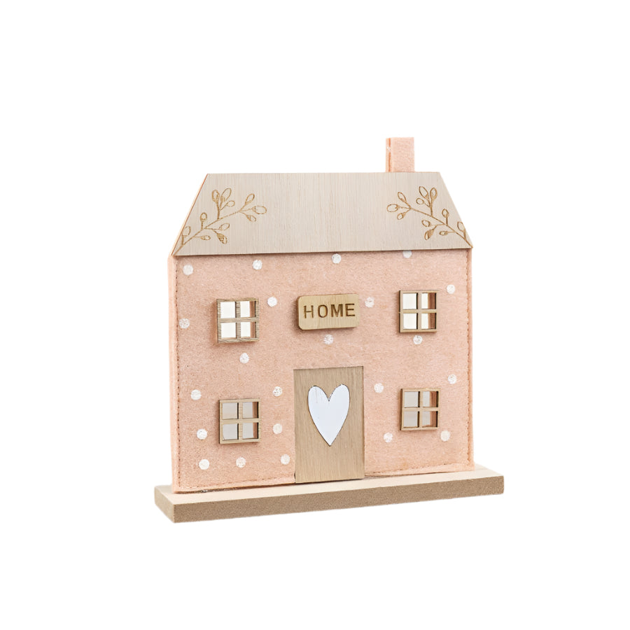 Pink House Decorative Ornament – 17cm – Felt Home Decor – Soft Pink Freestanding House – Nursery or Shelf Accent – Cute Gift for Kids or New Homeowners