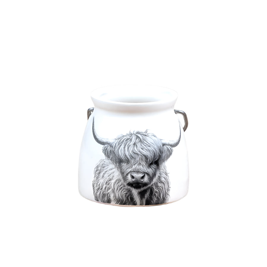 Highland Cow Tealight Lantern – 7.6cm Ceramic – Cut-Out Cow Design with Soft Glow – Rustic Décor Accent – Perfect Gift for Animal or Countryside Lovers
