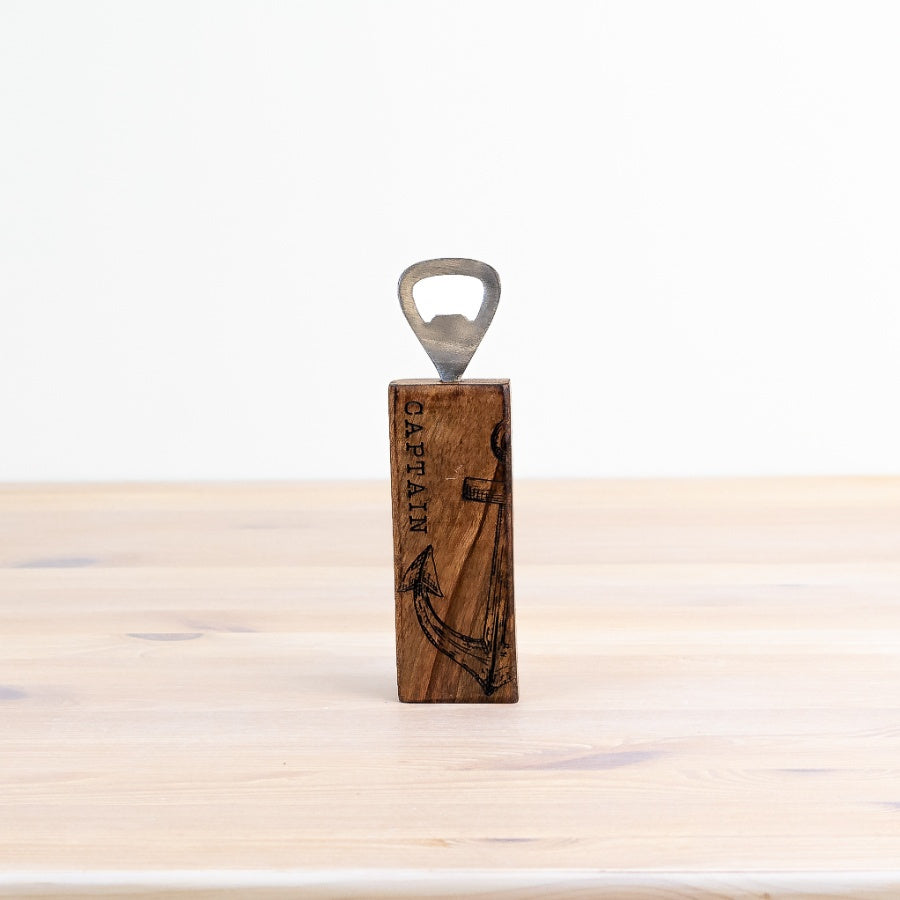 Captain Anchor Bottle Opener 16cm – Nautical Metal Bar Tool with Rustic Finish & Wood Handle – Vintage Maritime Gift for Boat or Sea Lovers
