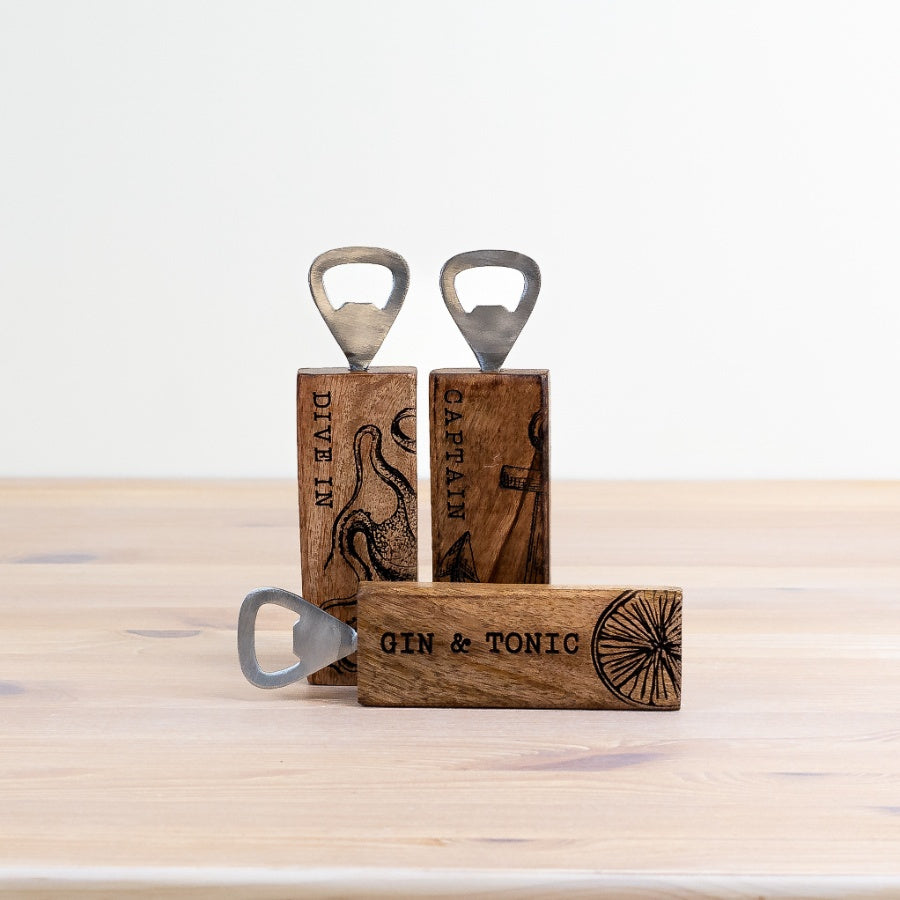Gin & Tonic Bottle Opener 16cm – Rustic Metal Bar Tool with Fun Quote & Wood Handle – Gift for Gin Lovers, Cocktail Fans & Home Bar Enthusiasts